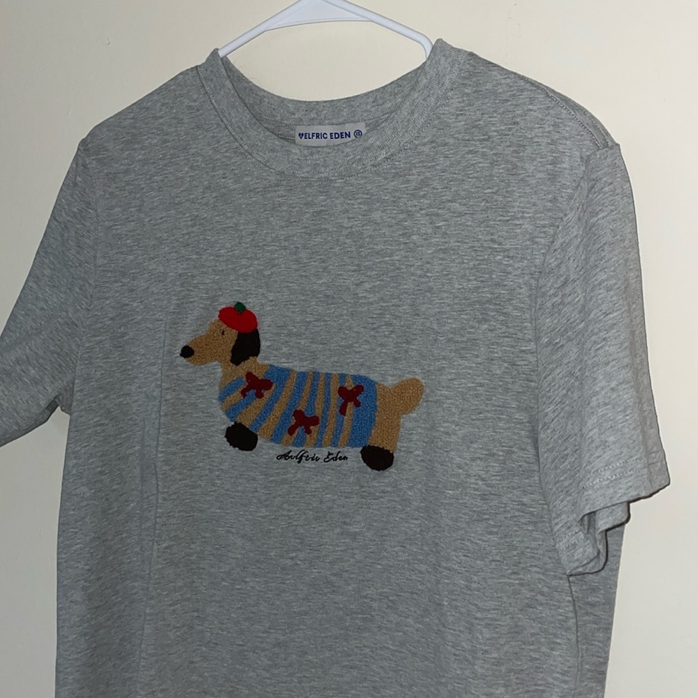Aelfric Eden Grey Tee with Embroidered Dog Motif